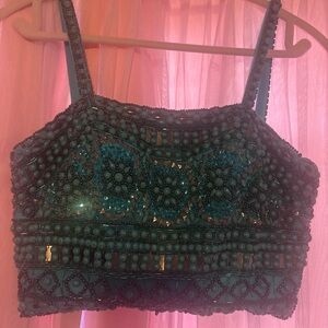 Angela & aalison Beaded Teal Tank Top
